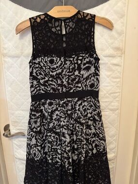 Ann Taylor, black and white “lace” dress, size 0, sleeveless, lined, like new